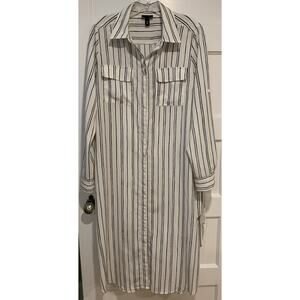 Who What Wear Dress Women’s Medium White & Black Button Front Belted Midi